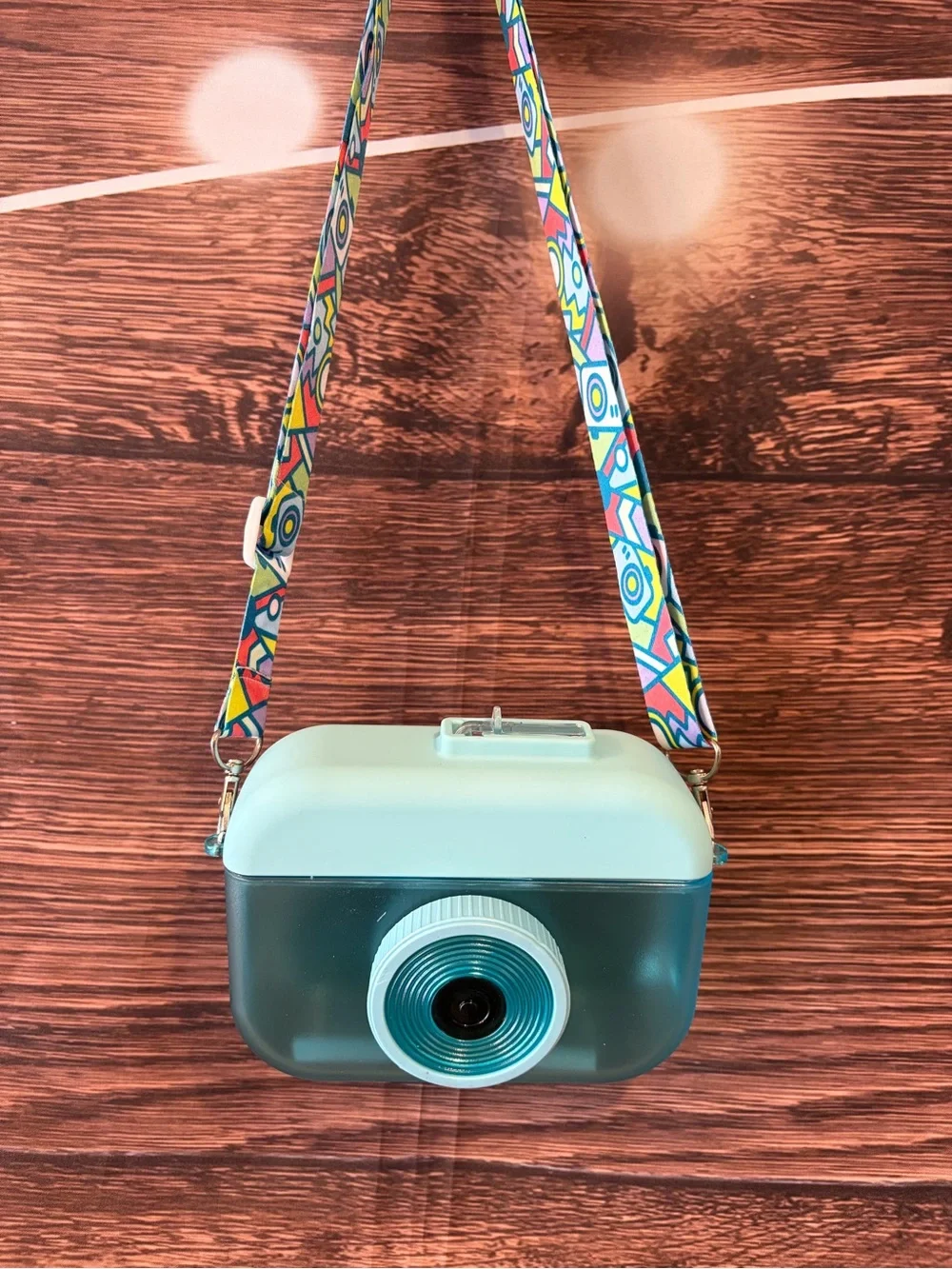 Canteen- water bottle Mint & Teal Camera design with Patterned Strap